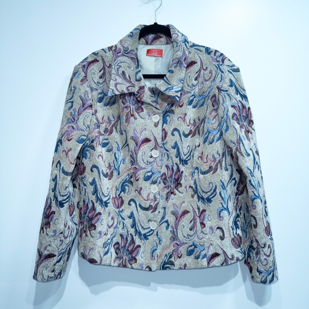 Vintage Oscar De La Renta Beige‎ Floral Tapestry Blazer Coat Size 20W